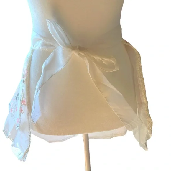 VTG Layered Chiffon Blend Sheer Neon Pink Floral Print Kitchen Half Apron - Picture 7 of 7